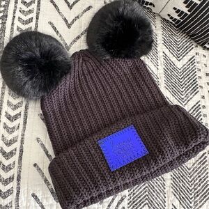 Love Your Melon Black Knit Hat with Pom-Poms